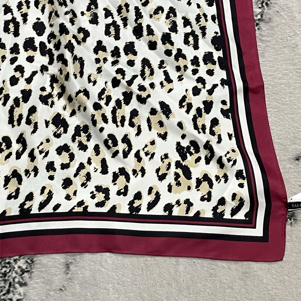 Talbots Leopard Print Square Scarf Cream Black Red Border NWT Womens - Picture 2 of 13